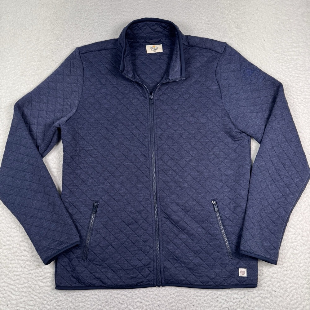 Marine Layer Quilted Jacket Mens L Corbet Full Zip Blue Lightweight Zip Pocket